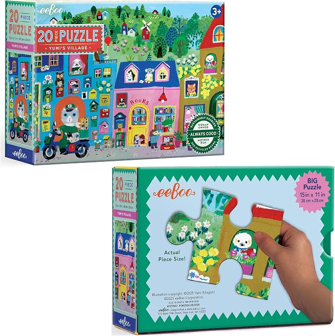 eeBoo 20 Piece Giant Floor Puzzle - Yumi's Village Children's Puzzle Community Themed, Large Pieces for Small Hands to Develop Motor Skills
