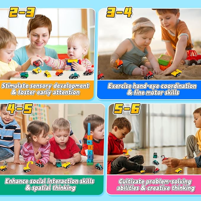 Fajiabao Construction Toy Cars for Toddlers 1-3 Boy Toys Mini Pull Back Cars Small Truck Sensory Bin Bulk & Goodie Bag Stuffers Party Favors for Kids 3-5 (Color Random)