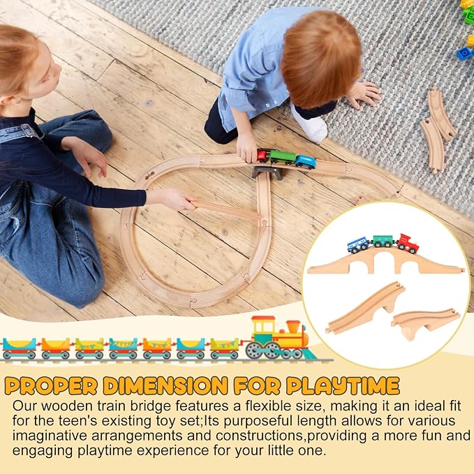 JarThenaAMCS 24Pcs Wood Train Track Expansion Set Wooden Track Connectors Adapters and Bridges Straight Wooden Train Tracks Accessories for Most Major Toy Railway