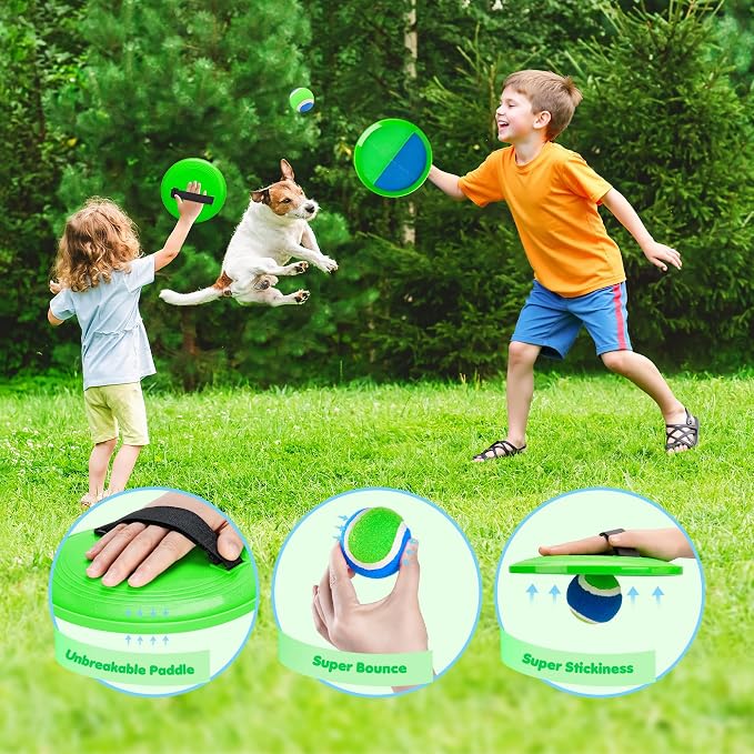 TEILLNET Toss and Catch Ball Set Upgraded - Beach Toys Outdoor Games Baseball Games - Sturdy & Water-Resistant for Pool Yard - Classic Gift for Toddlers Kids Boys Girls 3 4 5 6 7 8 9 10 11 12+ Years
