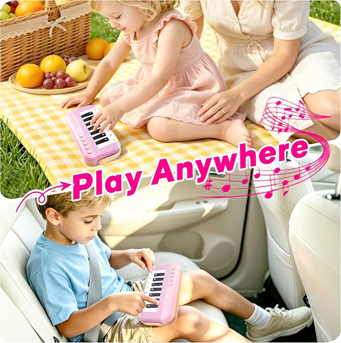 Mini Piano Keyboard for Toddlers Piano Toy Portable Pocket Piano with Light Up丨Musical Keyboard Electronic Instrument Learning Keyboards Toys Gifts for 3 4 5 6 Years Old Boys Girls (Pink)