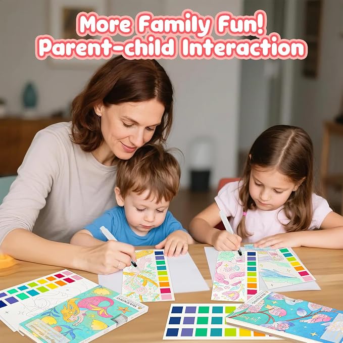 JCREN Watercolor Painting Books, Pocket Watercolor Painting Coloring Kit, Paint with Water Bookmarks Travel Activity Party Favors for Kids Toddlers Gifts for Boys and Girls
