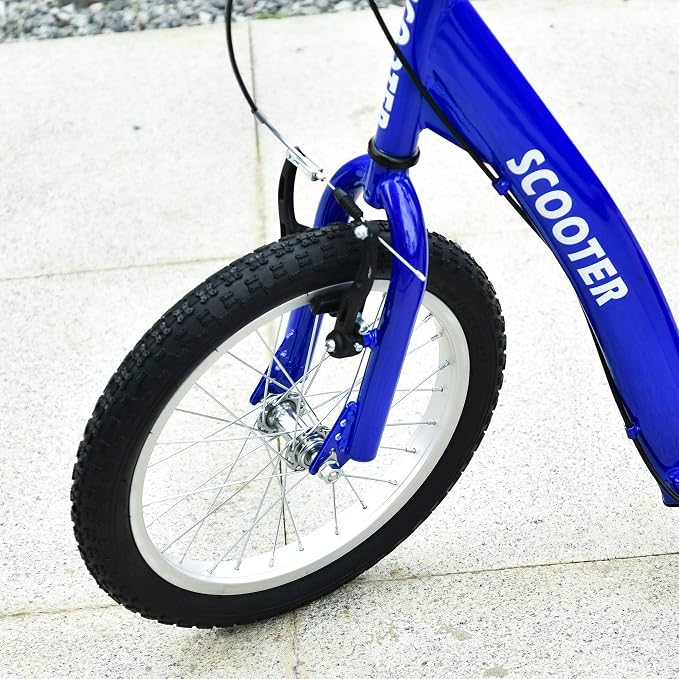 Aosom Youth Scooter Kick Scooter for Kids 5+ with Adjustable Handlebar 16" Front and 12" Rear Dual Brakes Inflatable Wheels