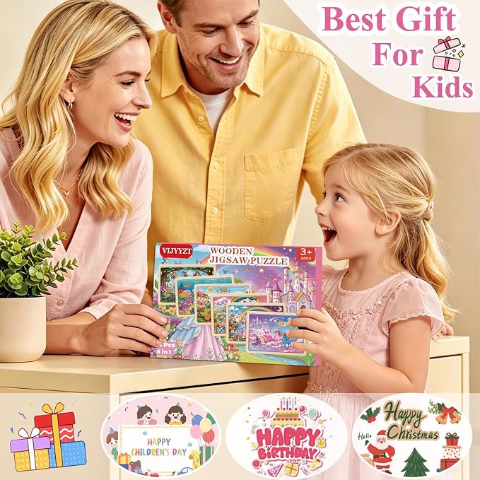 Puzzles for Kids Ages 3-5, 6 Pack Wooden Jigsaw Puzzles 24 Pieces – Unicorn Princess & Mermaid Educational Toys for Toddlers 4-6 Year Old, Gift Box, Easter Christmas Birthday Gifts for Kids