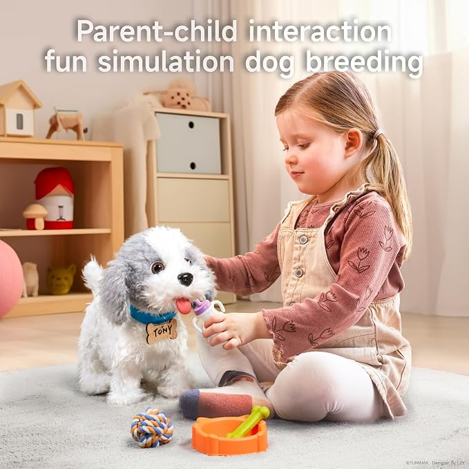 OR OR TU Walking Barking Toy Dog with Remote Control Leash, Plush Puppy Electronic Interactive Toys for Kids, Shake Tail,Pretend Dress Up Realistic Stuffed Animal Dog Age 3 4 5 6+ Years Old Best Gift