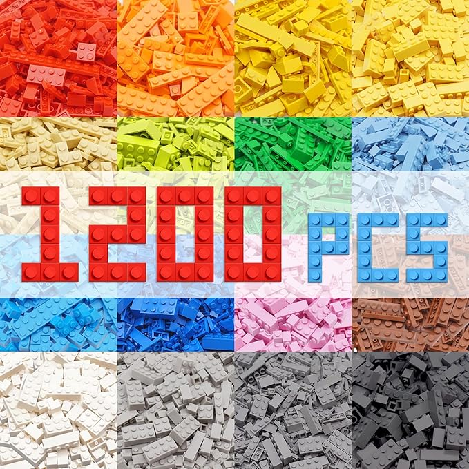 1200 Pieces Classic Building Bricks Set – Bulk Basic Blocks in 12 Colors & 14 Shapes, Compatible Bulk Block, STEM Educational Toy Suitable for Boys & Girls Ages 6+, Packed in Box.