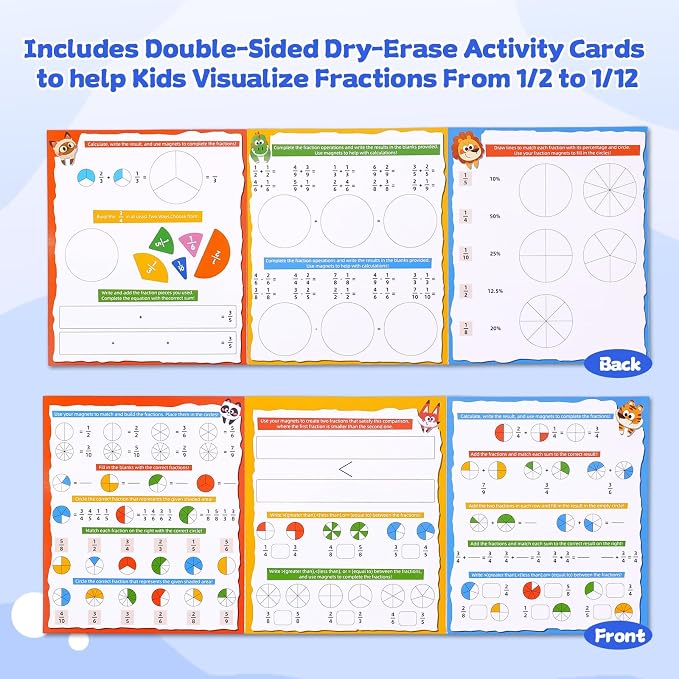 Magnetic Fraction Educational Puzzle, Magnetic Fraction Demonstration Book, Fraction Tiles & Circles, Montessori Math Manipulatives for Elementary School, Fraction Learning Toys for Kids