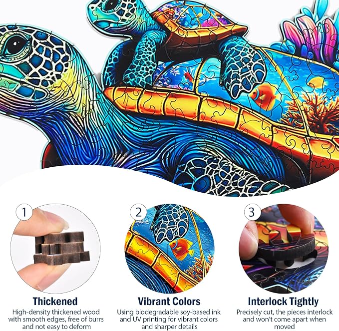 Wooden Jigsaw Puzzles for Adults Teens Kids, Parent & Baby Sea Turtle Wood Puzzle, Wooden Puzzles for Adults, Unique Animal Shaped Puzzle, Fun Challenging Family Games, 300pcs 15.5" x 11.7"