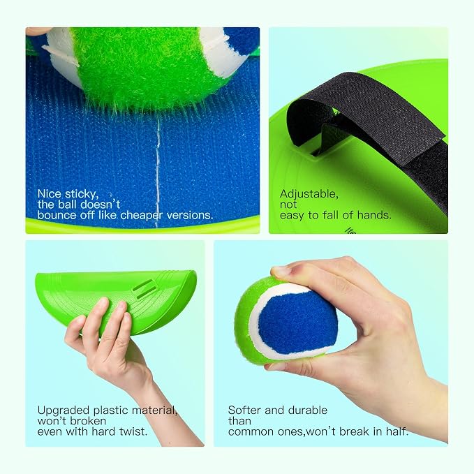 Toss and Catch Ball Game Set, Upgraded Sticky Paddle Ball Set for Kids & Toddlers, Sturdy & Water-Resistant Outdoor Backyard Beach Pool Toy, Birthday Gift for Boys Girls Ages 3-12