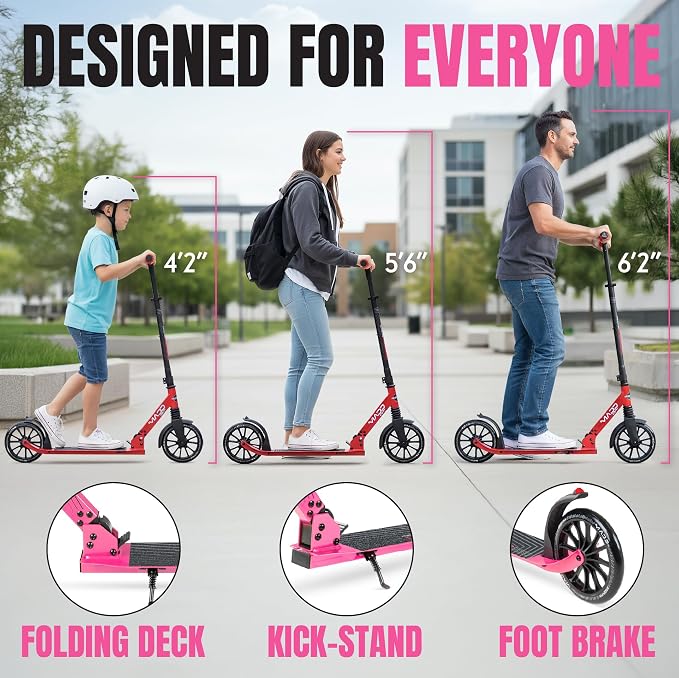 Kick Scooter for Kids, Teens & Adults - Lightweight Durable Frame, Smooth Ride, Sturdy Deck - Fun Rides for All Ages - Madd Gear