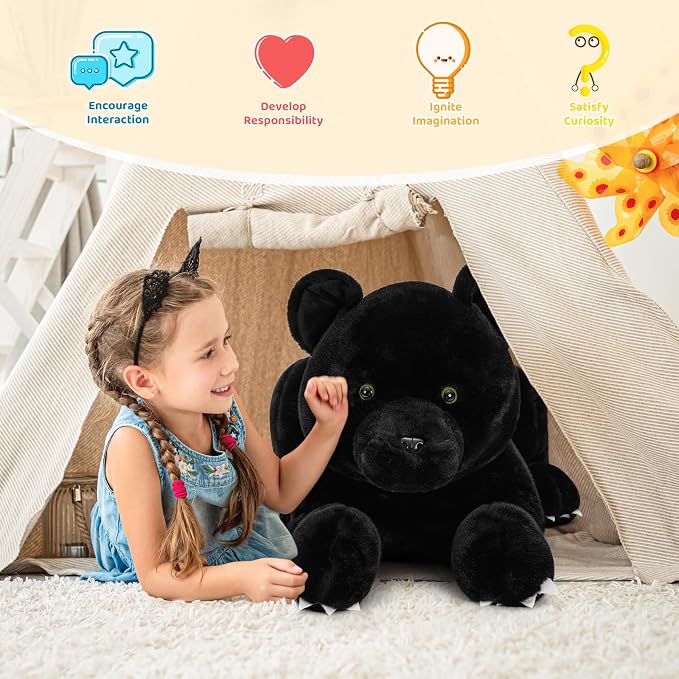MorisMos Giant Black Panther Stuffed Animal Pillow, 30" Extra Large Stuffed Black Panther Toy for Kid & Adult, Realistic Big Safari Animal Jaguar Plush for Christmas Birthday Jungle Party Decor