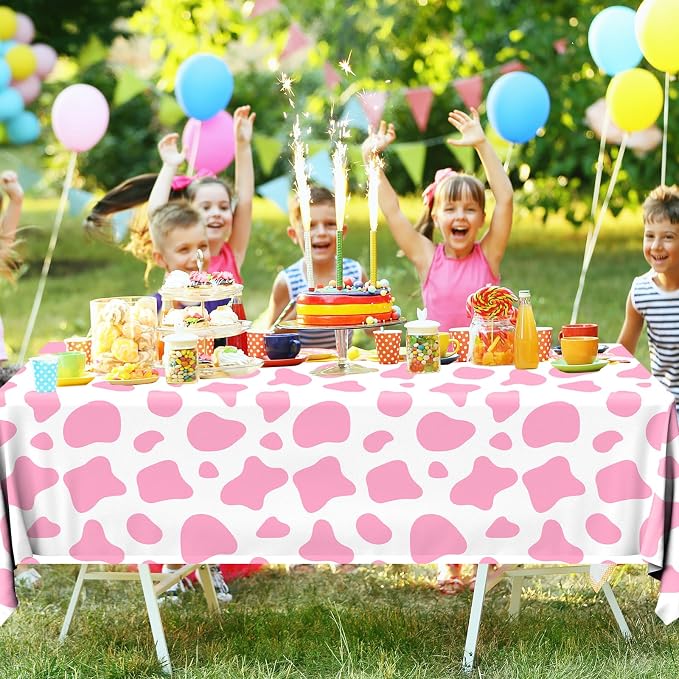 Cow Print Tablecloth,Highland Cow Party Decorations 3PCS Plastic Pink Cow Print Table Cloths Disposable Cow Tablecloth for Farm Theme Birthday Party Decoration