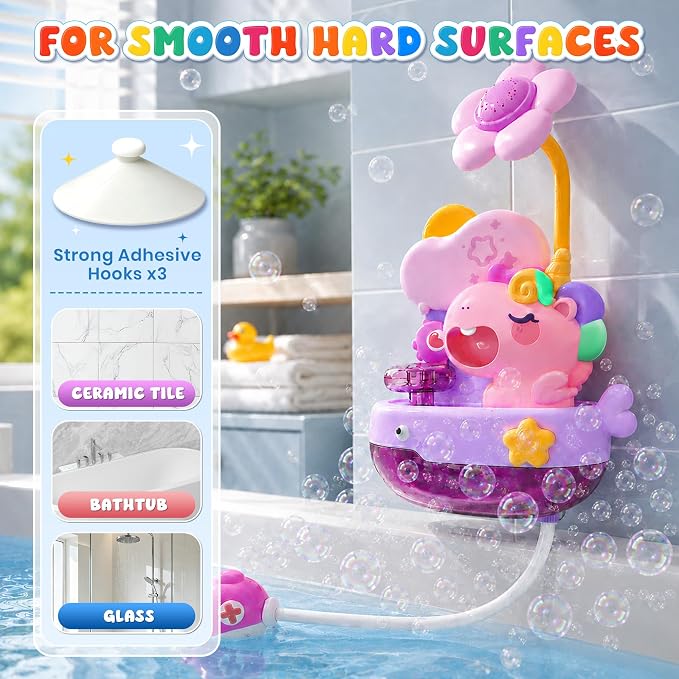 Unicorn Light Up Bath Bubble Machine with Colorful RGB Lights, Kids Tub Bath Toy in Tub Or Sink, for Toddler Boys & Girls Ages 1-8