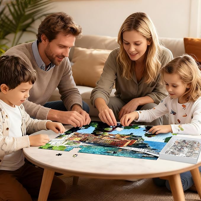 1000 Piece Jigsaw Puzzle for Adults, Summer Sea of Glass Puzzles | Italian Riviera Coastal Village with Grapes, Mediterranean Landscape Wall Decor & Travel Lover Gift, 27.56 x 19.7 Inches