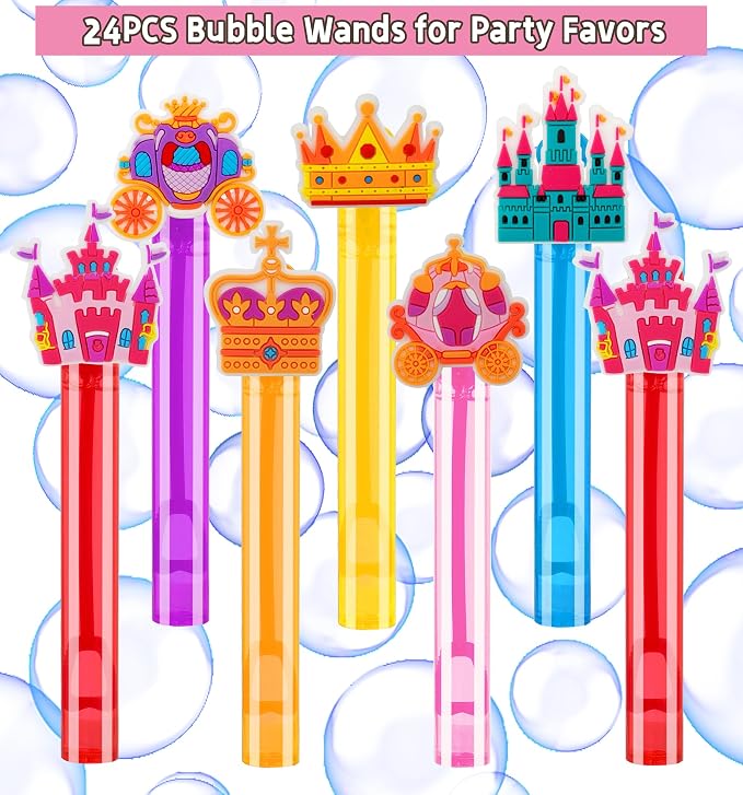 24PCS Princess Bubble Wands Toys for Kids, Princess Birthday Party Favors Supplies Decorations, Classroom Prizes, Pinata Fillers, Goodie Bag Stuffers Gifts