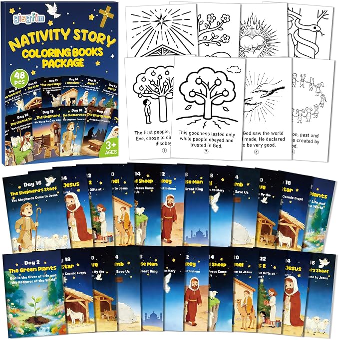gisgfim 96 PCS Mini Christian Nativity Story Coloring Books Bulk Nativity Coloring Books for Kids bulk Religious Christmas Party Favors for Goodie Bag Gift Filler Religious Party Supplies Crafts