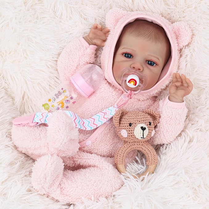 WOOROY Realistic Reborn Baby Dolls Girl- 20 Inch Lifelike Reborn Baby in Pink Plush Outfit, Real Life Baby Doll Handmade Collectible Gift with Accessories Set for Kids 3+