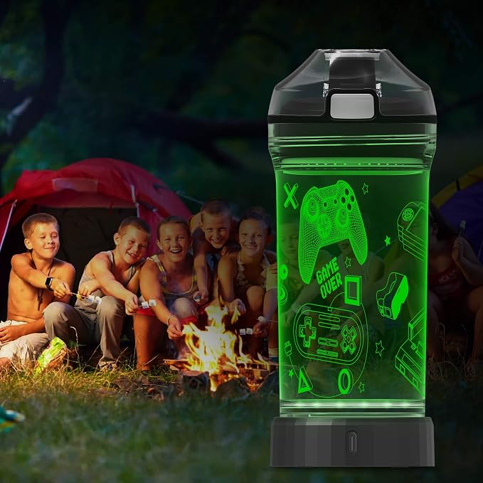 Lightzz Gamer Water Bottle, Fortnite Stuff Toy with 3D Glowing Light, Fortnite Gifts Back to School for Boys Gamers, Minecraft Cup for Holiday Camping Picnic, 14 Oz And Tritan BPA Free