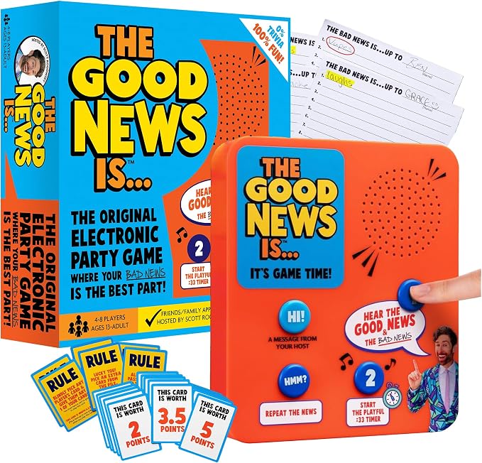 ALL THINGS EQUAL The Good News is Game, Electronic Family Party Game for Kids & Adults, Funny Fill-in-the-Blank Activity, Conversation Starter Card Set for Family Night, Teen and Adult Parties