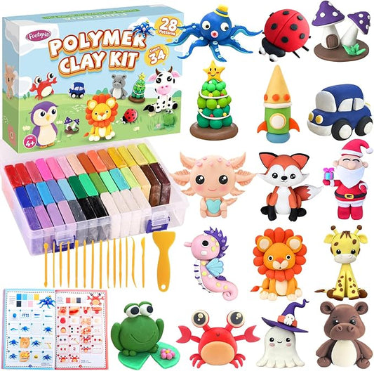 Polymer Clay Kit, 34 Colors Modeling Clay for Kids Adults, Funtopia Oven Bake Clay with Tutorial Book Sculpting Tools Storage Box for Sculpture, Crafting, DIY Projects, Jewelry Making(0.9oz/pc)