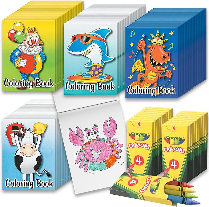 Bulk 72 Mini Coloring Books for Kids,Coloring Book & Crayons (72 Pcs) Party Favors, Giveaways for Kids | Classroom, Stocking Stuffers, (72 Pack), Mini Books 5x7 | Assorted Designs