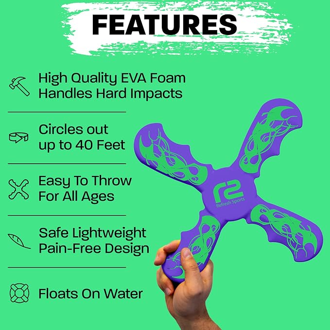 Foam Boomerang - Fun Outdoor Summer Gift for Kids All Ages - Easy to Use, Soft & Safe - 2026 Top Beach Toy - Indoor Outdoor Toys For Kids Ages 3 4 5 6 7 8 9 10 11 12 + Year Old Gifts for Girls