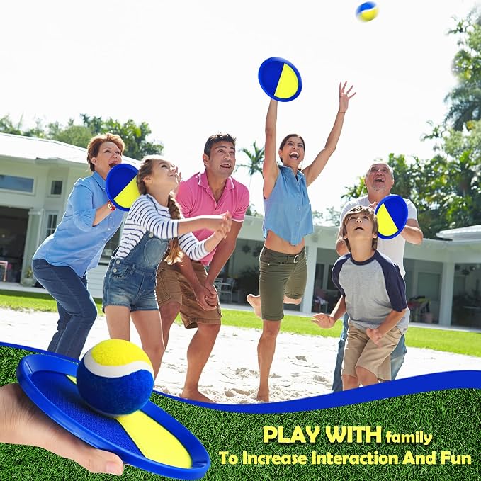 Charniol Kids Toys Toss and Catch Game Set Beach Outdoor Ball Sports Games Toss and Catch Ball Nylon Toys for Adults Kids(Yellow Blue,24 Paddles 12 Balls)