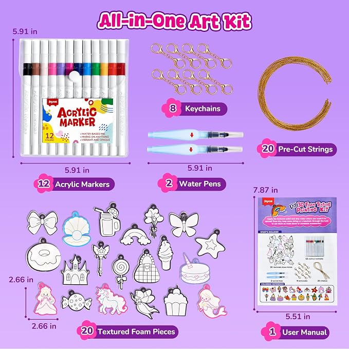 JoyCat 3D Art Kit - Magic Foam Texture Painting Kit, Princesses & Unicorn, Mess-Free Paint Crafts for Kids, DIY Color Activity, Travel Toy Creative Gift for Girls & Boys Ages 4-10