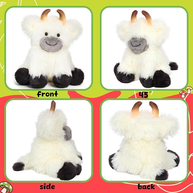 Hopearl Adorable Plush Yak Cow Toy Floppy White Yak Soft Kawaii Stuffed Animal Cute Birthday Holiday Gift for Boys Girls Kids Toddlers, White, 10''