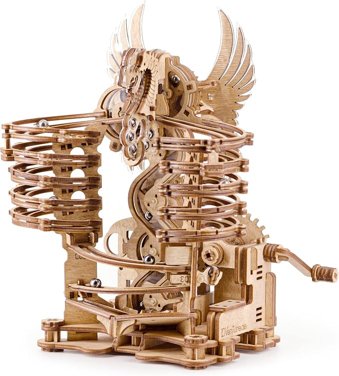 iDventure Wooden Marble Run Dragon | 3D Mechanical Wooden Model Kit | Hand-Cranked Marble Track with 15 Steel Balls | Unique DIY Gift for Adults & Teens