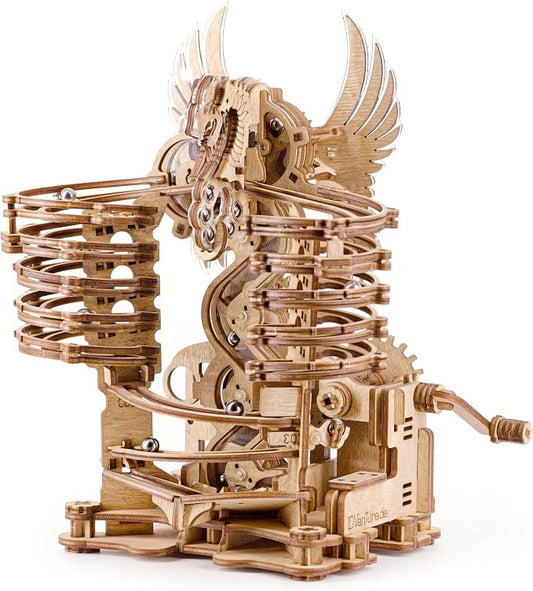 iDventure Wooden Marble Run Dragon | 3D Mechanical Wooden Model Kit | Hand-Cranked Marble Track with 15 Steel Balls | Unique DIY Gift for Adults & Teens