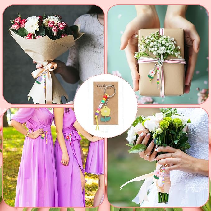 Suncalla 984 Pcs 24 Set Teacher Keychain Making Crafts Kit End of Year Teacher Keychain Gifts DIY Thank You for Helping Me Grow Gifts Flower Charm Name Letter Beads Cards Strings Kit