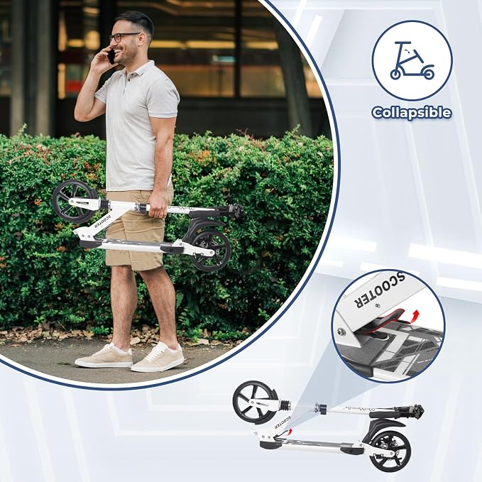 Nattork Scooter for Kids Teens and Adult Max Load 240LBS- Adjustable Height Folding Scooter with Large Sturdy Wheels Smooth Ride, Lightweight, Commuter Adult Scooters with Disc Brake,Shock Absorption