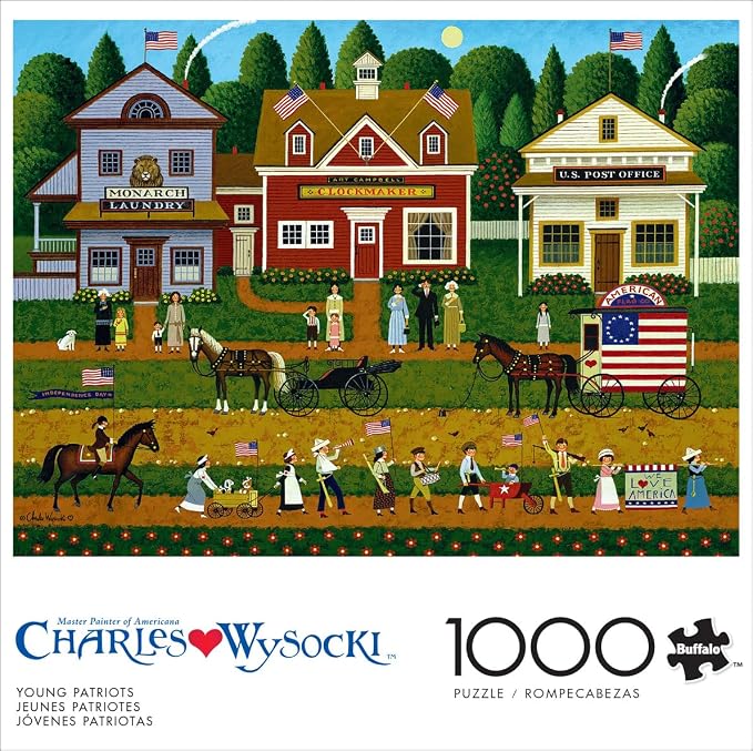 Buffalo Games Charles Wysocki Young Patriots 1000 Piece Jigsaw Puzzle - 26.75 x 19.75 in, Ages 14 & Up - Puzzles for Adults 1000 Pieces - Full-Color Poster - Recycled Board