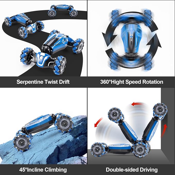 RC Stunt Car, 4WD Drive Remote Controlled Gesture Sensor Toy Car, Hand Remote Control car with 360° Flipping Light and Music, Children's Toys for Boys and Girls Aged 5-13