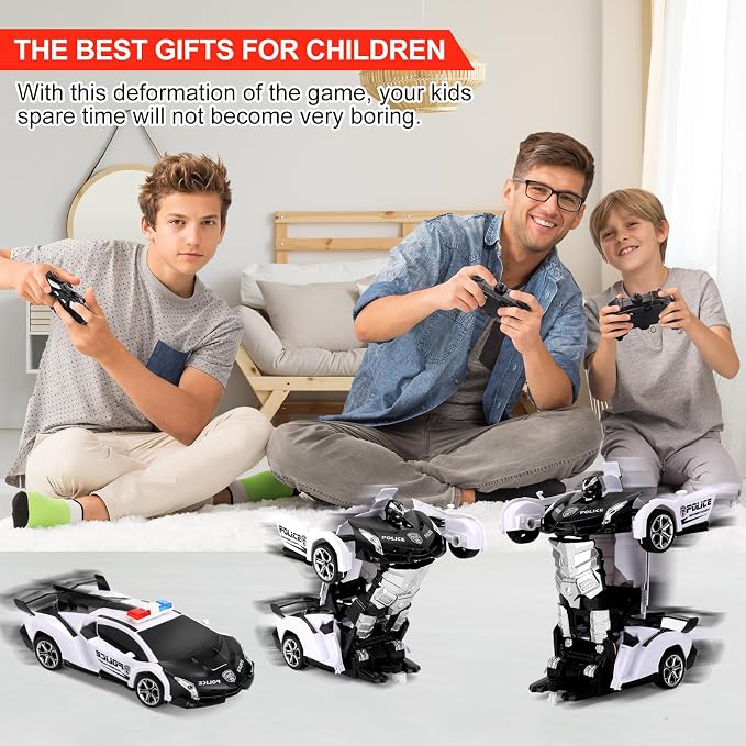 Blackma Remote Control Car -Transform, One-Button Deformation & 360°Rotating Drifting, Transform Robot RC Car with LED Light, Toy Gifts for 4 5 6 7 8 9 10 11 12 Years Old Boy (White)