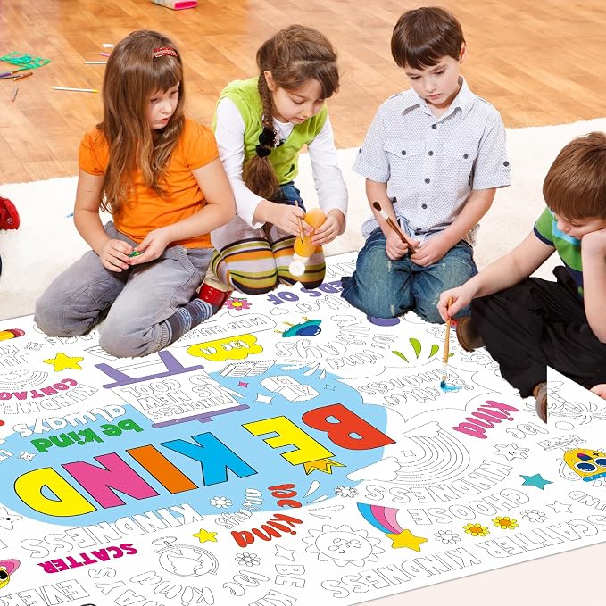 Set of 3 Jumbo Giant Coloring Poster for Kid Large Positive Coloring Tablecloths with I AM IT’S OK TO BE KIND Theme Inspirational Fun Coloring Banner for Classroom Home Activity Birthday Party Supply