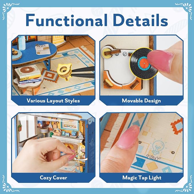 DIY Miniature House Kits-Living Room, 3D Wooden Puzzles with LED Light Tiny House Mini House Building Kit for Adults, Wooden Adults Crafts Home Decor Gifts for Parents Friends
