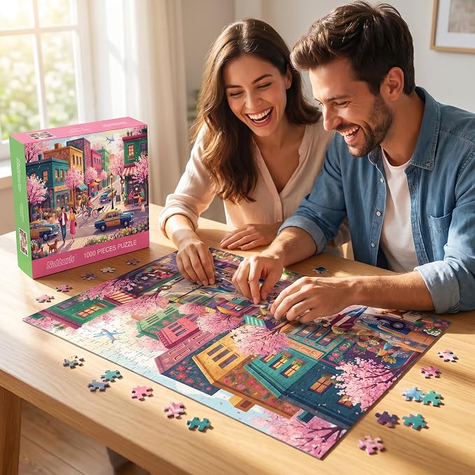 Nattork Jigsaw Puzzles 1000 Pieces for Adults, Families (Sakura Strasse) Pieces Fit Together Perfectly