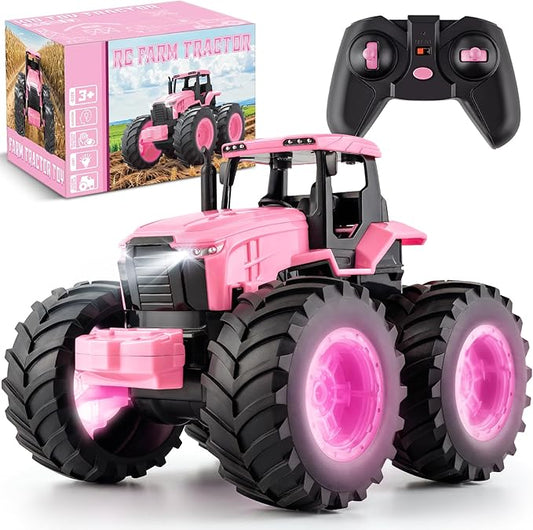 Remote Control Tractor Toys, Light Up Farm Monster Trucks Toy for Boys & Girls 3, 4, 5, 6, 7 Year Old, 2.4 Ghz RC Tractor Toys, Ideal Christmas, Birthday Gifts for Kids