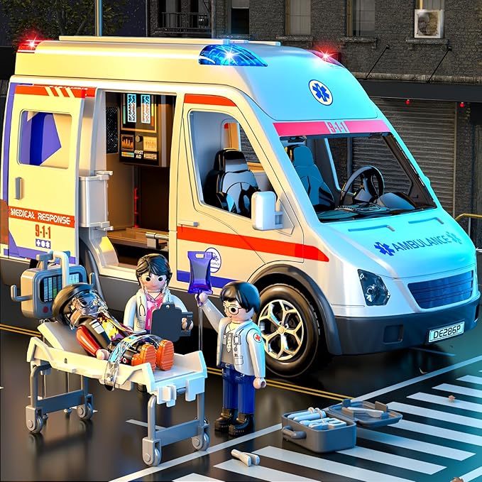 Ambulance Toy for Boys 3 4 5 6 7 8 Years Old : Friction Powered Truck Toys with Light and Sound Gifts for Girls Age 3-12 | Emergency Vehicle Kids Toys | Play & Learn Toy