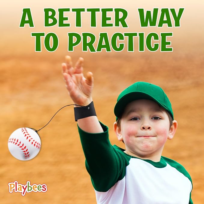 Playbees Reactive Practice Baseballs (6 Pack) – Wrist Return Training Balls for Hand-Eye Coordination – Portable Kids Outdoor Activity & Skill Trainer – Great Birthday Gift or Party Favor
