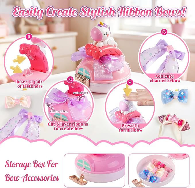 EFOSHM Bow Maker, Ribbon DIY Bow Kit for Girls, Fashion Hair Accessories Arts and Crafts Set, Bow Making Headband, Rings, Hairbands, Bracelets, Necklaces, Gift for 5 6 7 8 Year Old Girls