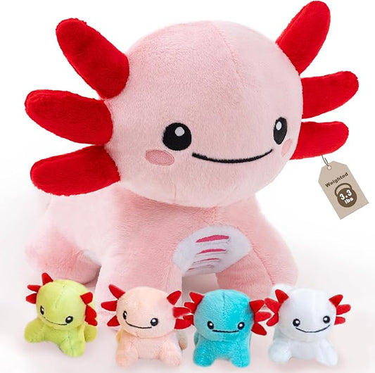 Axolotl Stuffed Animals, Mommy Axolotl Plush with Baby, 5 Pcs Plush Toy for Girl Boy, Birthday Gifts for Girlfriend, Kids