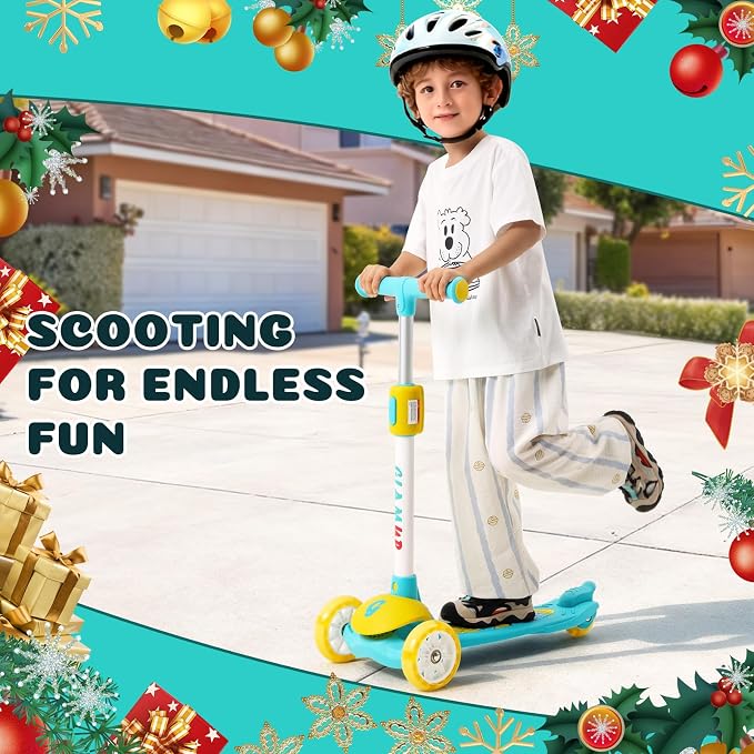 GLAMUP Kids Scooter, 3 Wheel Scooter for Kids Ages 3-12, Adjustable Handlebar, Lean-to-Steer, Foldable Kick Scooter for Boys and Girls