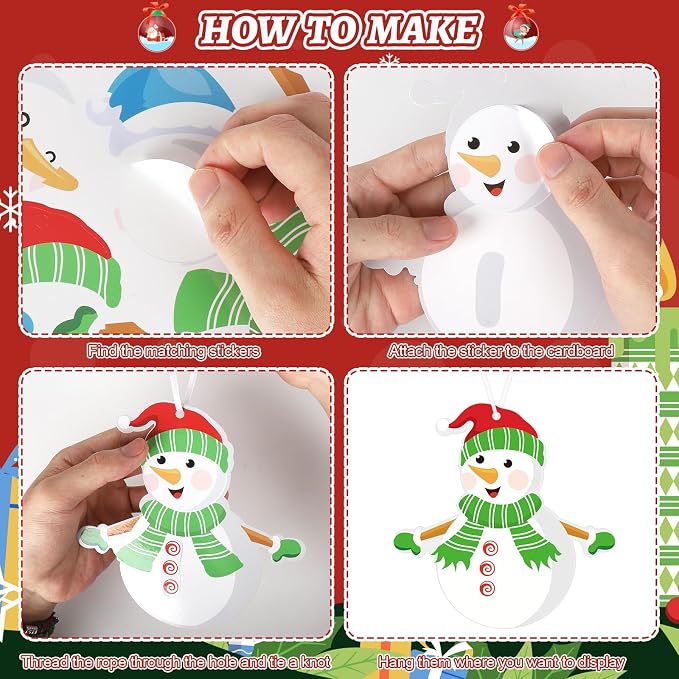 PAIVSUN 24Pcs Christmas Craft Kits, DIY Snowman Stickers Cutouts Ornaments Kit, Make Your Own Christmas Craft for Xmas Tree Decorations Winter Party Handcraft Supplies