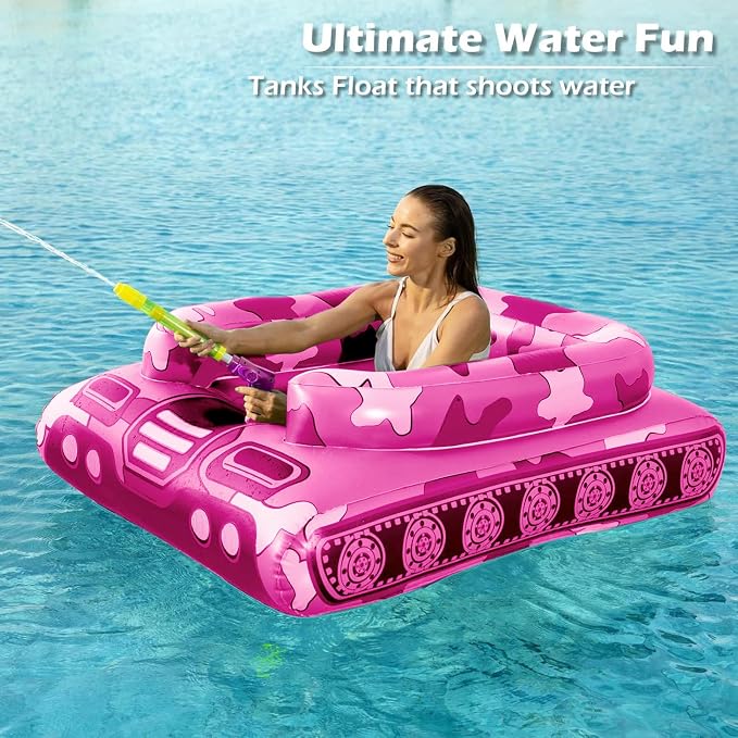 Tank Pool Floats Kids Adults - Jasonwell Inflatable Pool Floaties Swimming Pool Tank with Water Cannon Gun Swim Floaty Rafts Lake Beach Party Pool Toys for Boys Girls Toddlers Kids Adults (Rose, L)
