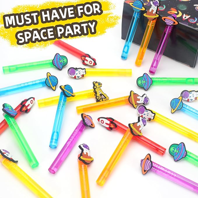 24Pcs Space Bubble Wands for Kids Astronaut Party Favors Supplies Decorations, Pinata Goodie Bag Stuffers & Classroom Prizes