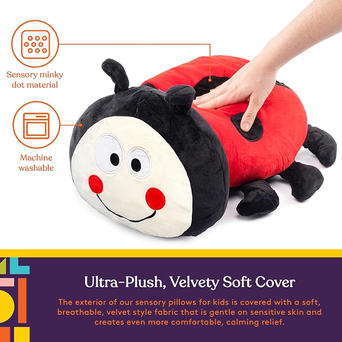 Special Supplies Ladybug Sensory Vibrating Pillow, Pressure Activated for Kids and Adults, Plush Minky Soft with Textured Therapy Stimulation Bumps