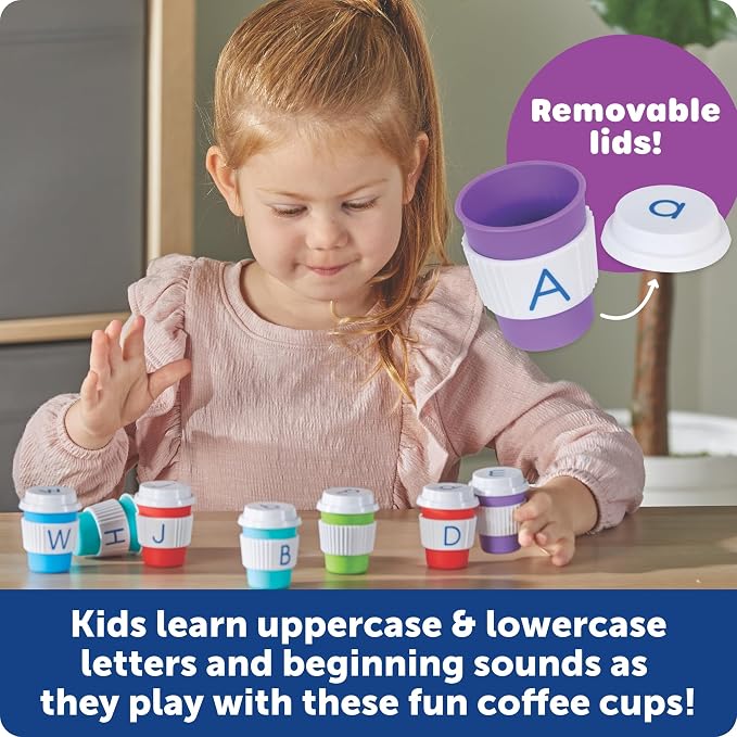 Learning Resources Alphabet Coffee Cups - ABC Toys, Phonics Practice, Reading Readiness, Language Development, Letter Toy for Toddlers, Matching Game, Preschool Activities, Gifts for Kids